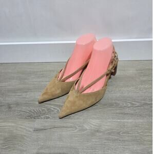 Zara Tan Suede Strappy Slingback Pointed Toe Block Heels Size 40 US 10